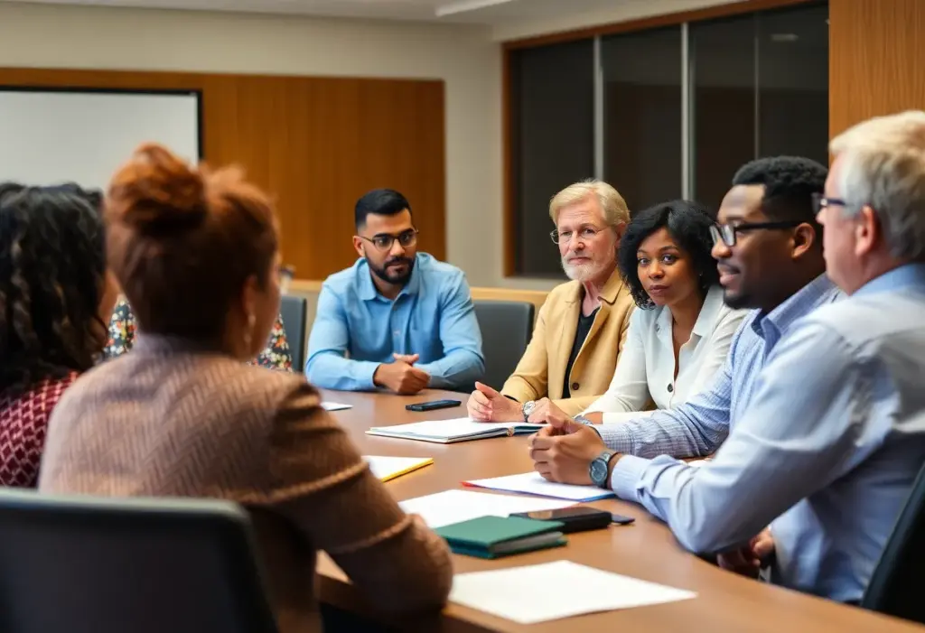 School board members discussing in a conference room