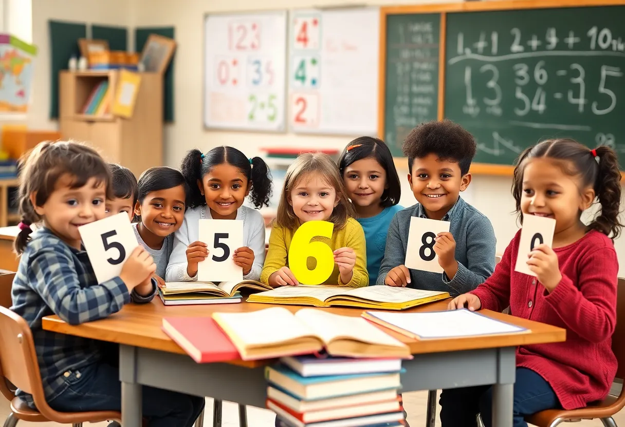 Students in a classroom learning about numbers