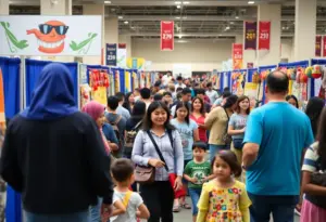 A bustling scene from the CNYS Black Expo featuring vendors and attendees celebrating minority entrepreneurship.
