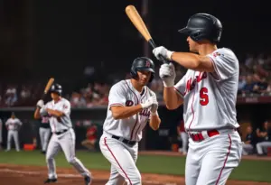 Illustration of a competitive baseball atmosphere highlighting a bidding war between teams.