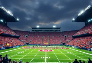 Exciting college football atmosphere with fans in the stadium