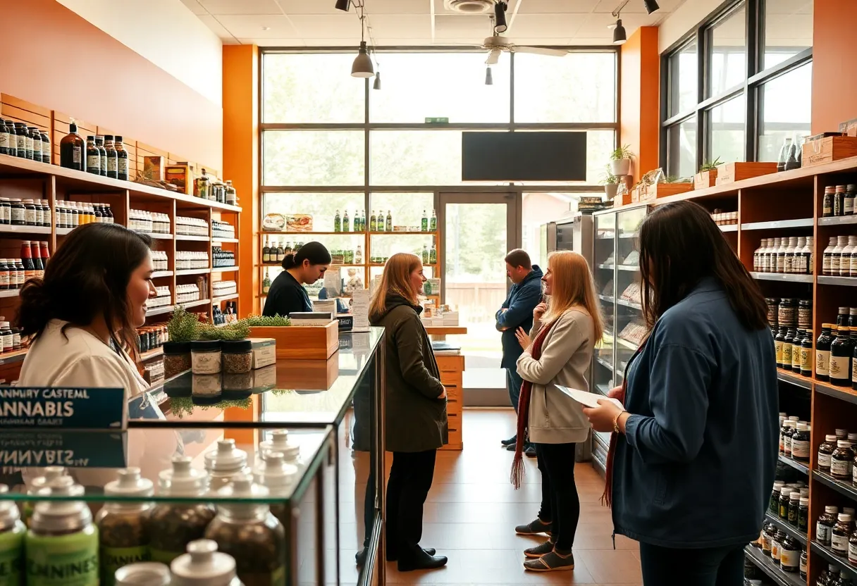 Patients in a dispensary exploring medical cannabis products