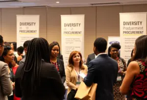 Conference attendees discussing diversity in procurement at the summit