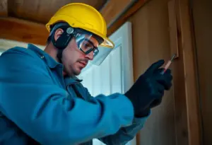 A DIYer working on home repairs safely with tools.