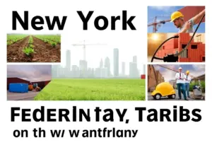 Infographic depicting the economic impact of federal tariffs on various sectors in New York.