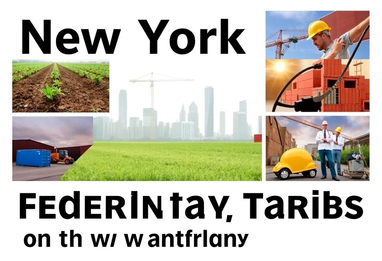Infographic depicting the economic impact of federal tariffs on various sectors in New York.