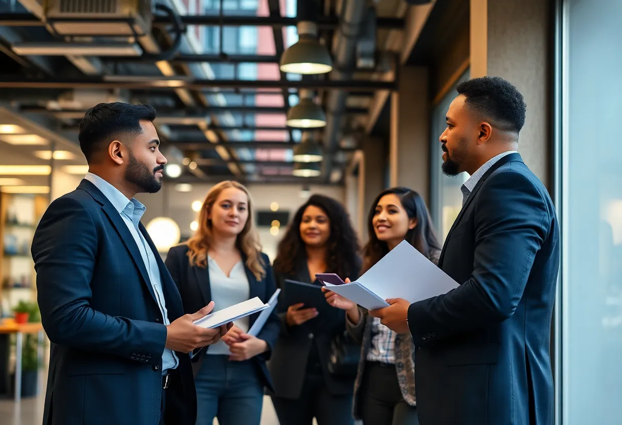 Group of diverse entrepreneurs in New York discussing business regulations