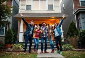 Family in front of their new home in New York City