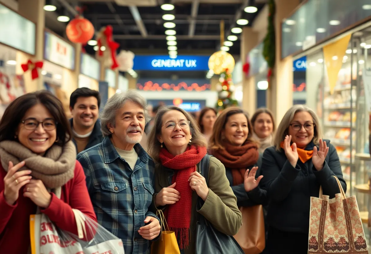 Group of Generation X shoppers in a retail store during the holiday season.