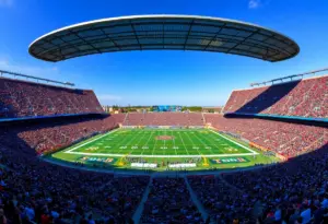 Aerial view of MetLife Stadium with empty benches