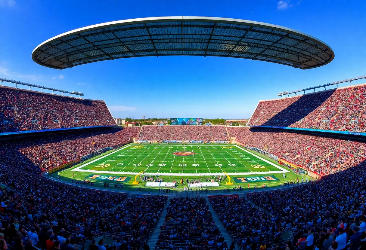 Aerial view of MetLife Stadium with empty benches