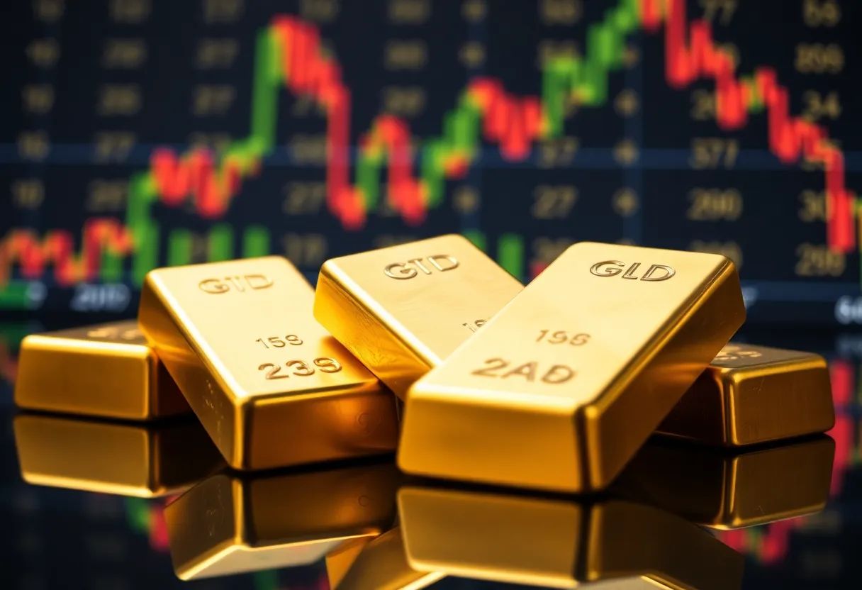 Visualization of gold bars with fluctuating price trends.