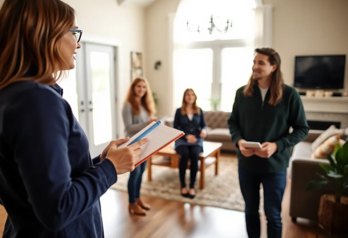 First-time home buyer asking questions at an open house in New York, NY.