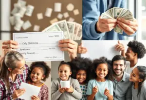 Families celebrating the receipt of inflation refund checks in New York.