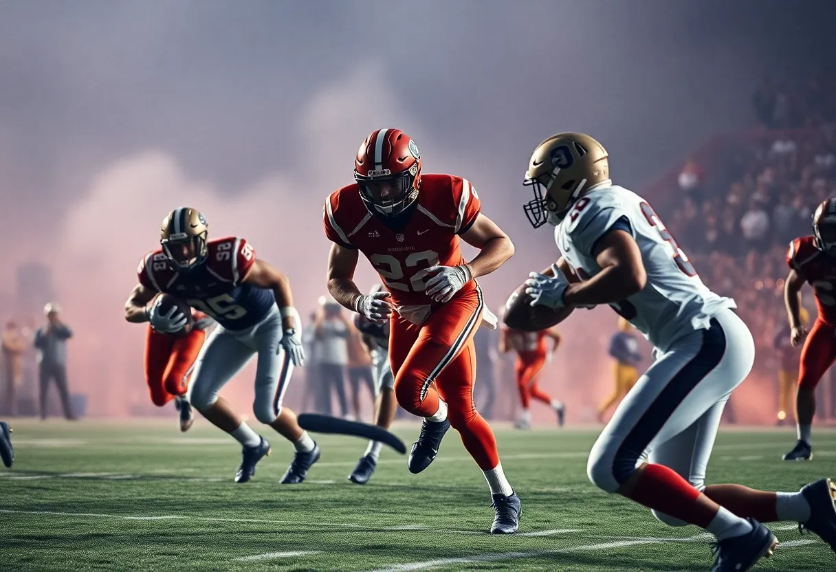 Players from the New York Jets during a football game