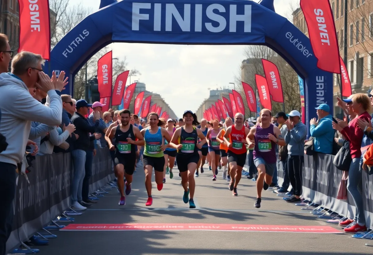 Venezuelan amputee finishing the TCS NYC Marathon amidst cheering crowds.
