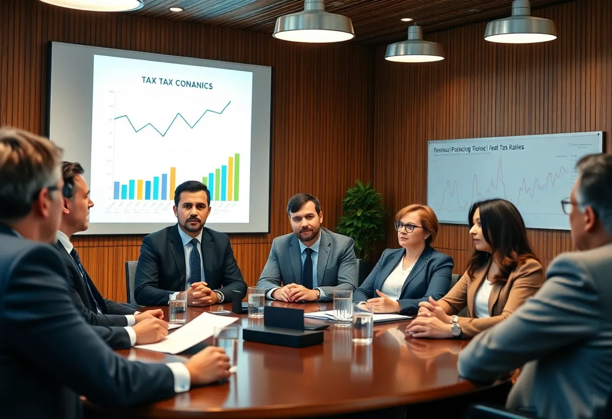 Business leaders from Long Island discussing corporate tax policies.