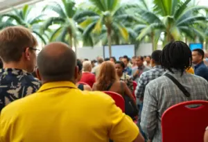 New York City Mayor-elect Zohran Mamdani at the Somos conference surrounded by attendees.