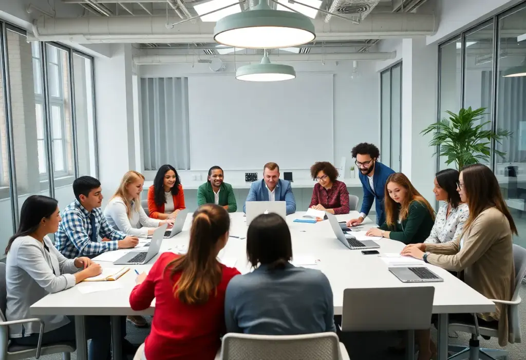 Diverse individuals working together for city governance.