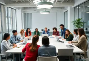 Diverse individuals working together for city governance.