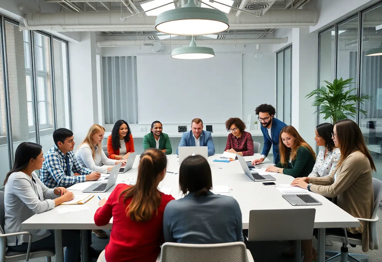 Diverse individuals working together for city governance.