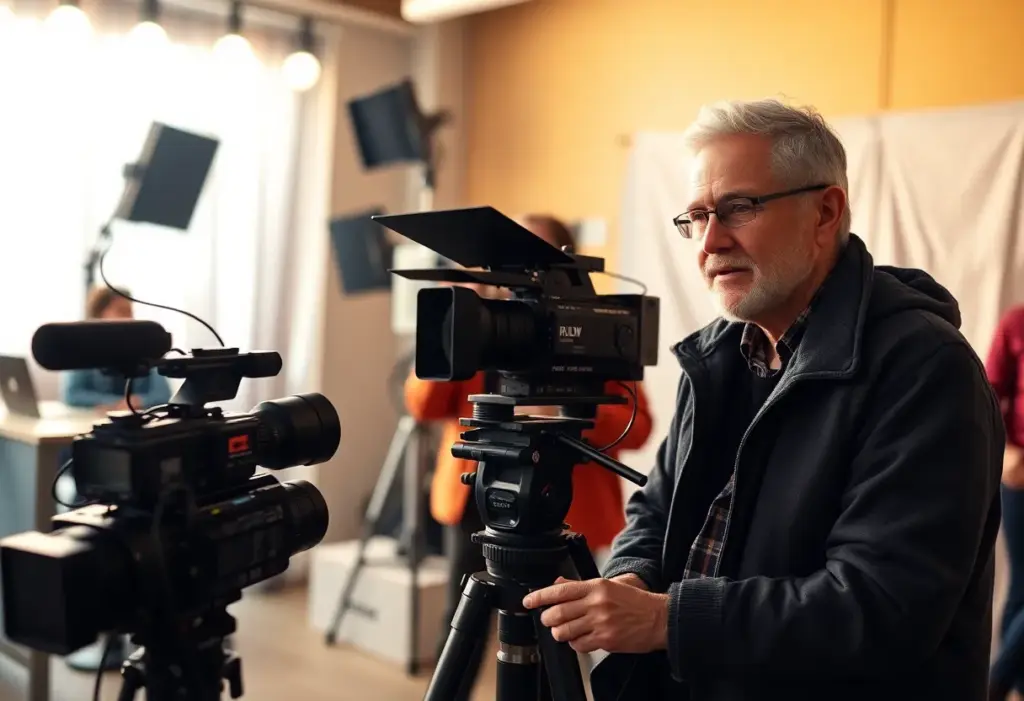 Artistic representation of a film production set symbolizing a documentary.