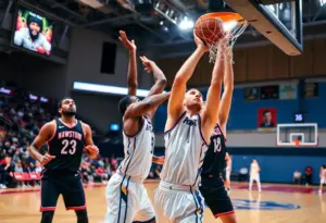 Basketball player Mitchell Robinson playing for the New York Knicks during a game