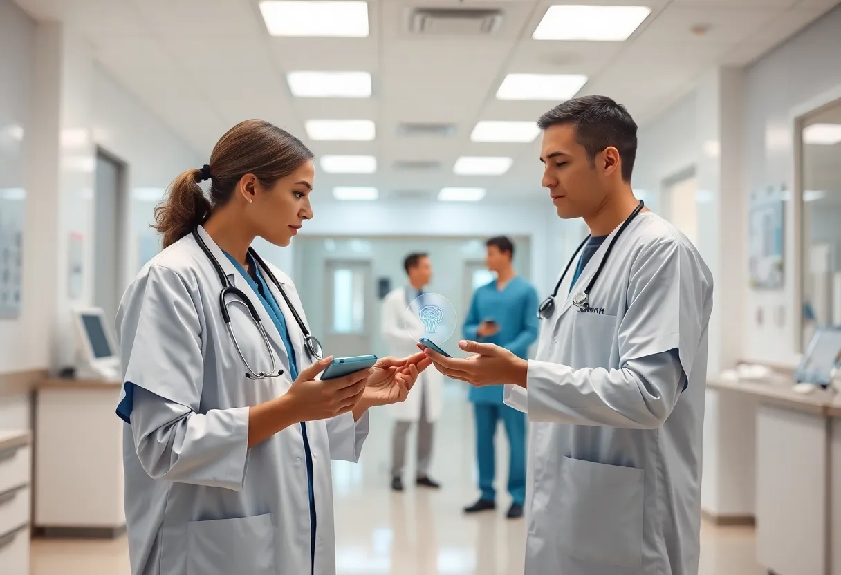 Healthcare professionals using AI technology for clinical documentation at Mount Sinai