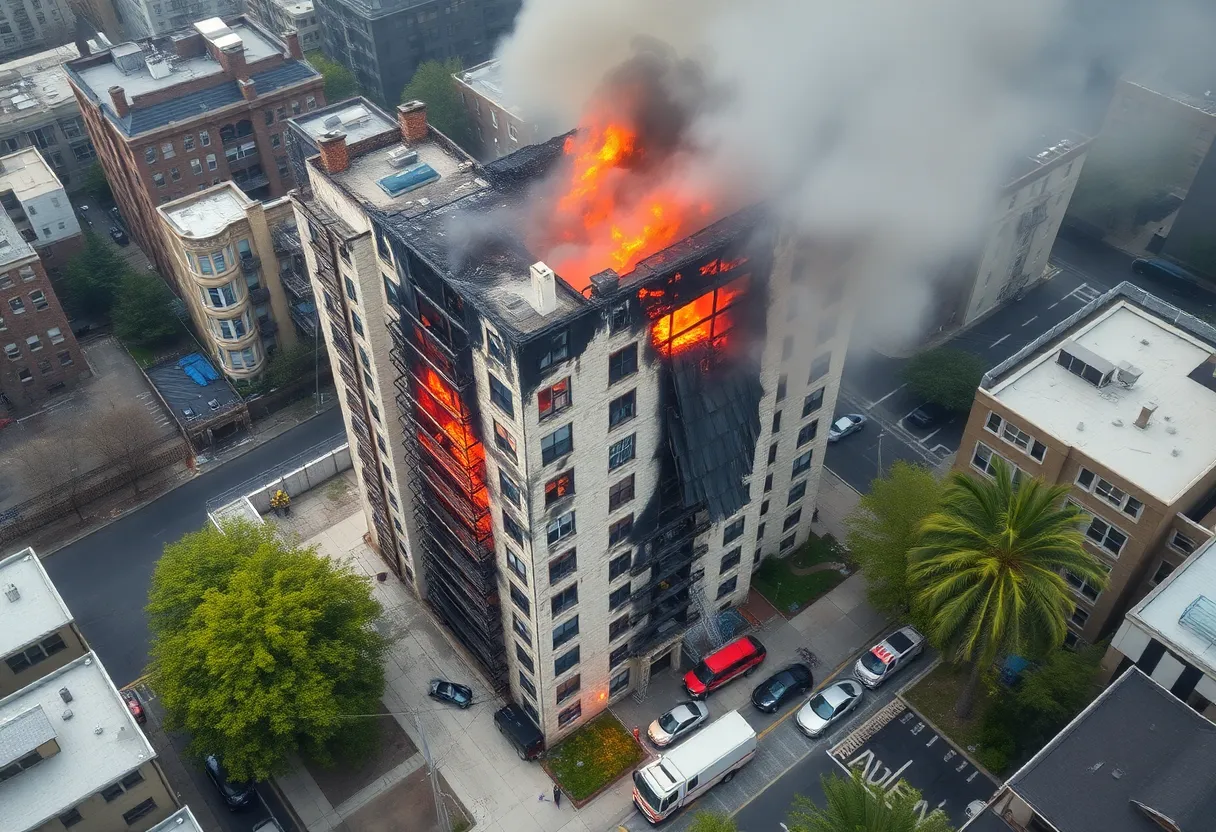 Firefighters responding to a fire in a Mount Vernon apartment building