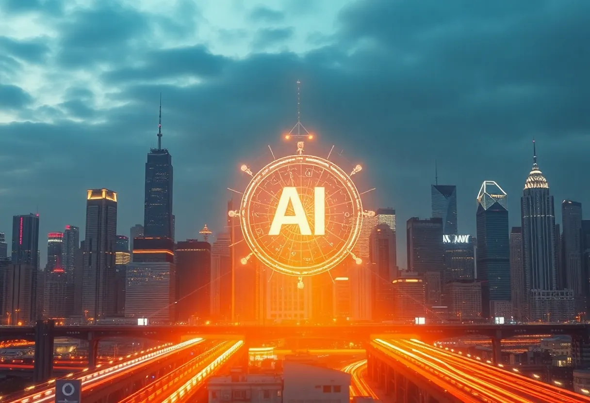 Futuristic city skyline representing AI safety innovations in New York.