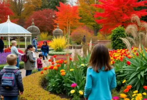 A colorful garden scene in New York Botanical Garden during November.