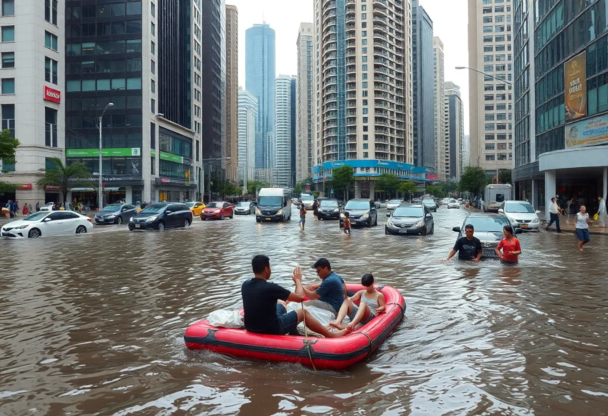 Flooded streets in New York City due to heavy rainfall