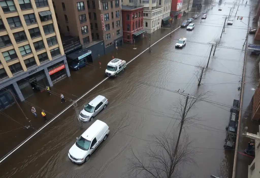 Flooded streets in New York City after a severe rainstorm