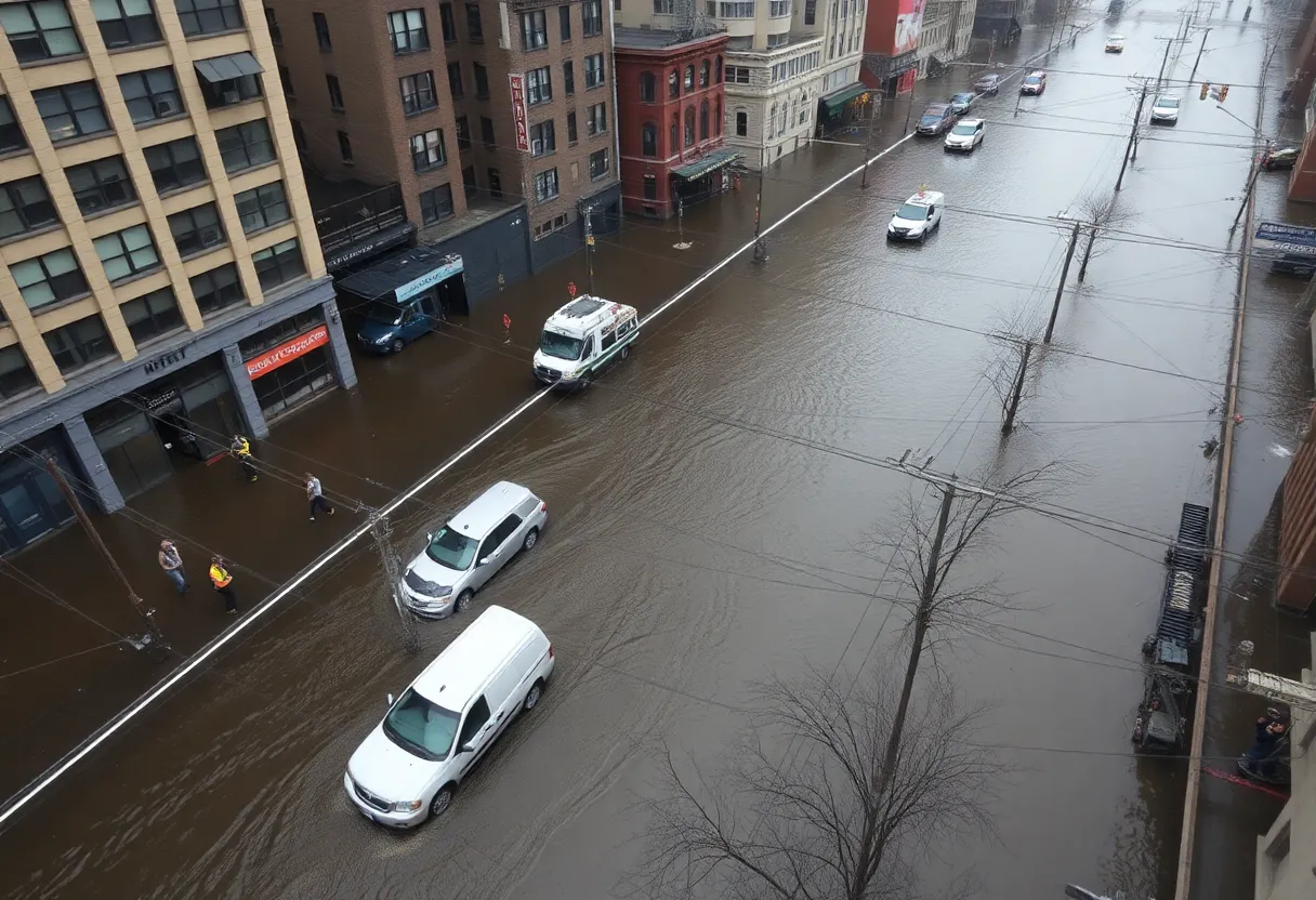 Flooded streets in New York City after a severe rainstorm