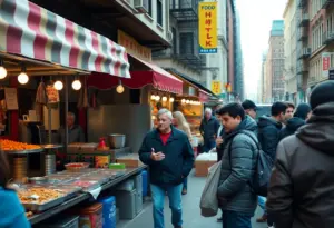 Empty food stalls in a New York City market reflecting food insecurity