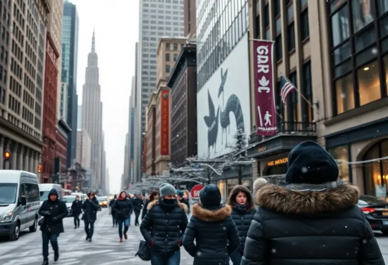 Snowfall in New York City during freeze warning