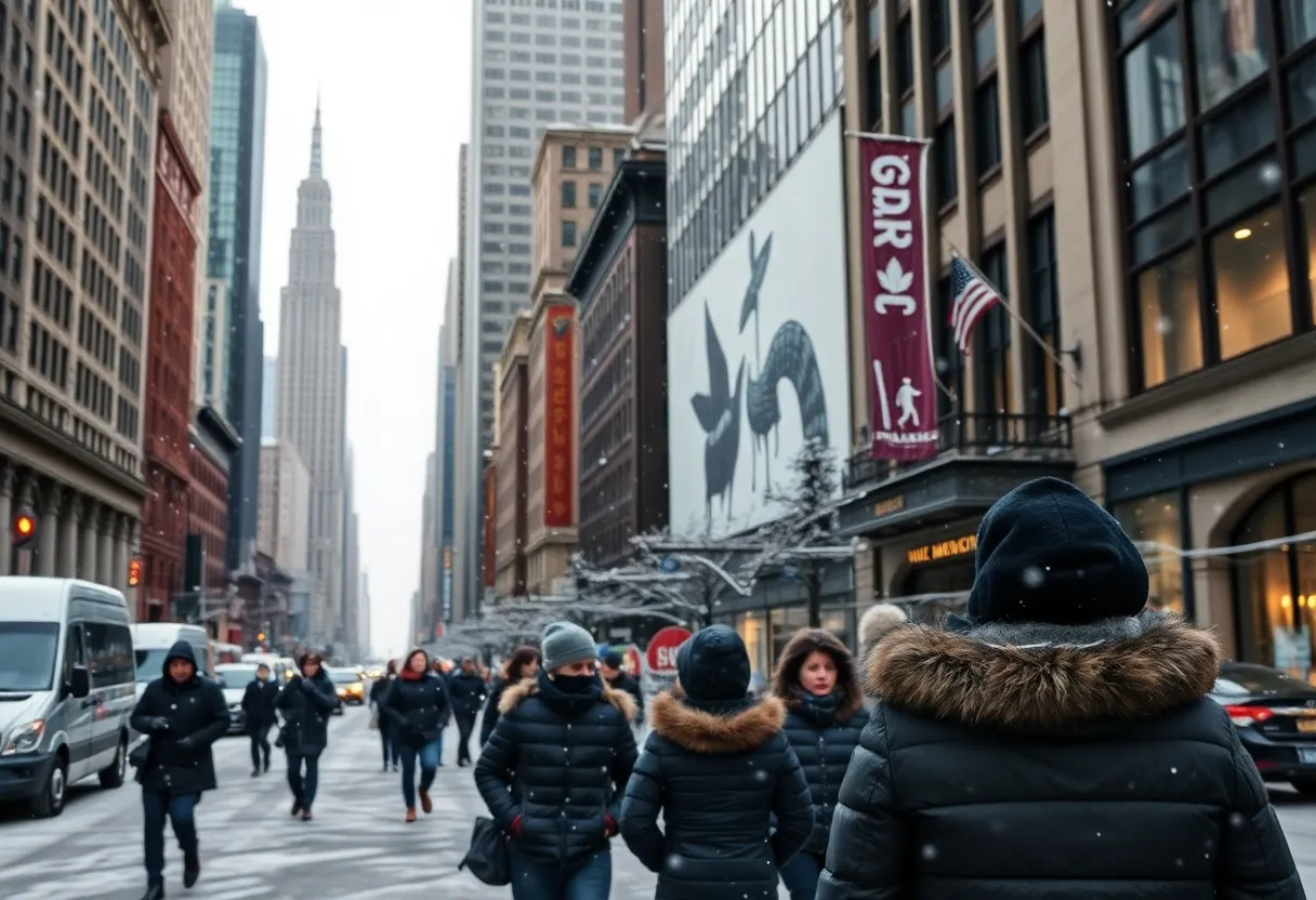 Snowfall in New York City during freeze warning