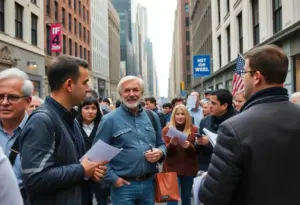 Crowd discussing political issues in New York City
