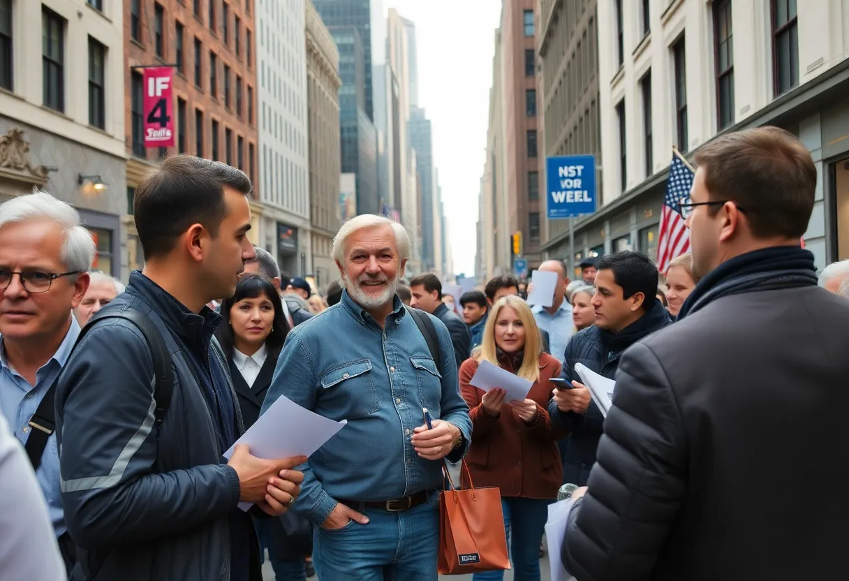 Crowd discussing political issues in New York City