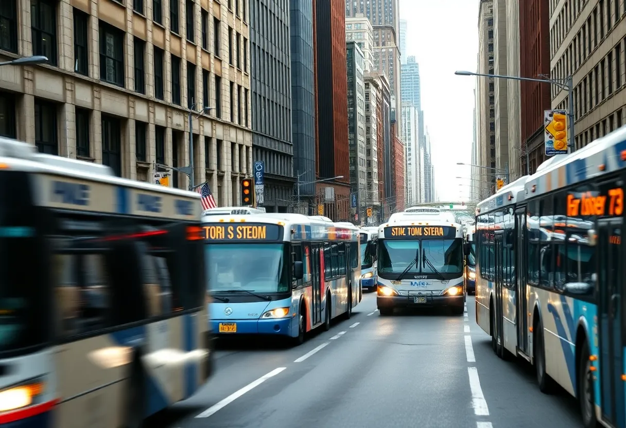 Public buses in New York City streets