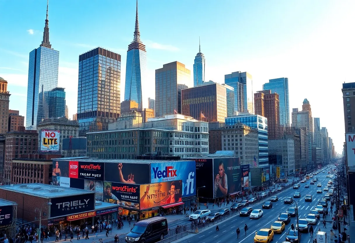 Skyline of New York City with iconic buildings
