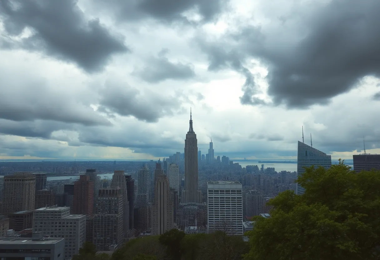 Stormy weather over New York City with high winds