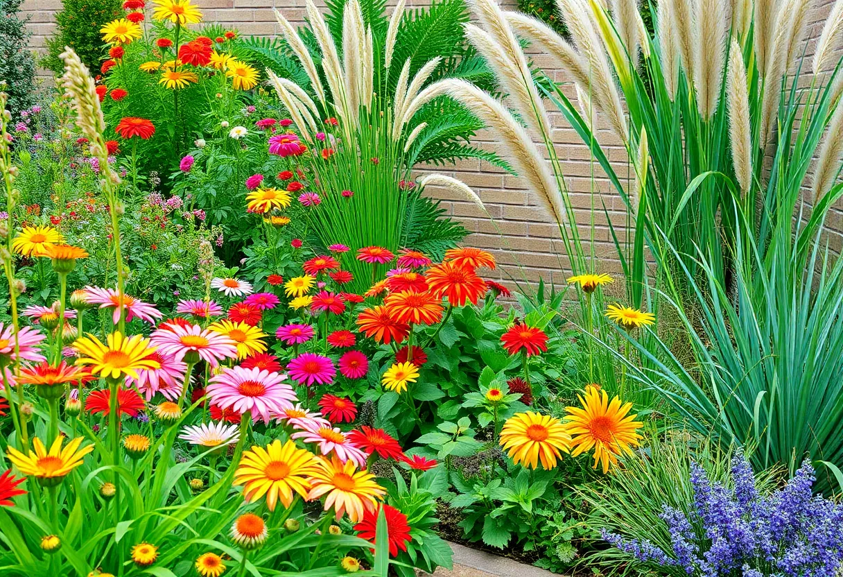 A colorful New York garden featuring various plants, flowers, and textures across different seasons.