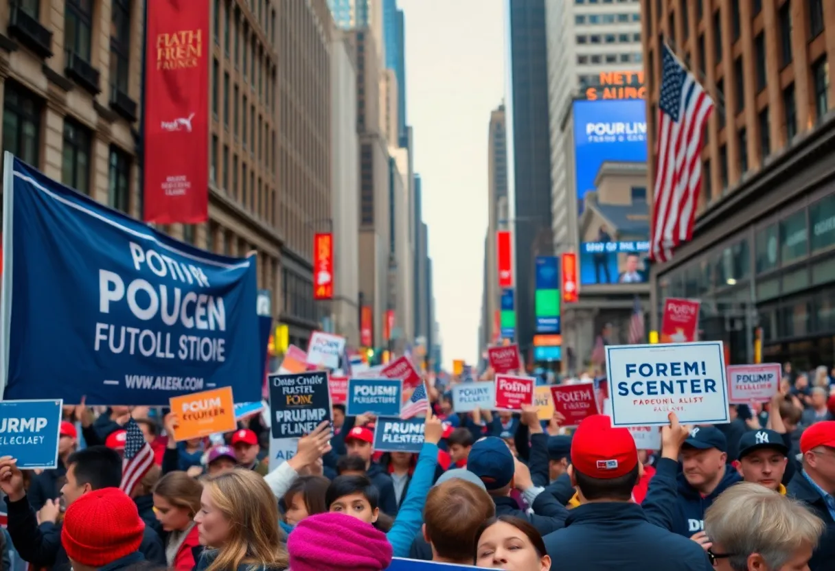 Supporters of Hochul and Stefanik at a New York campaign rally
