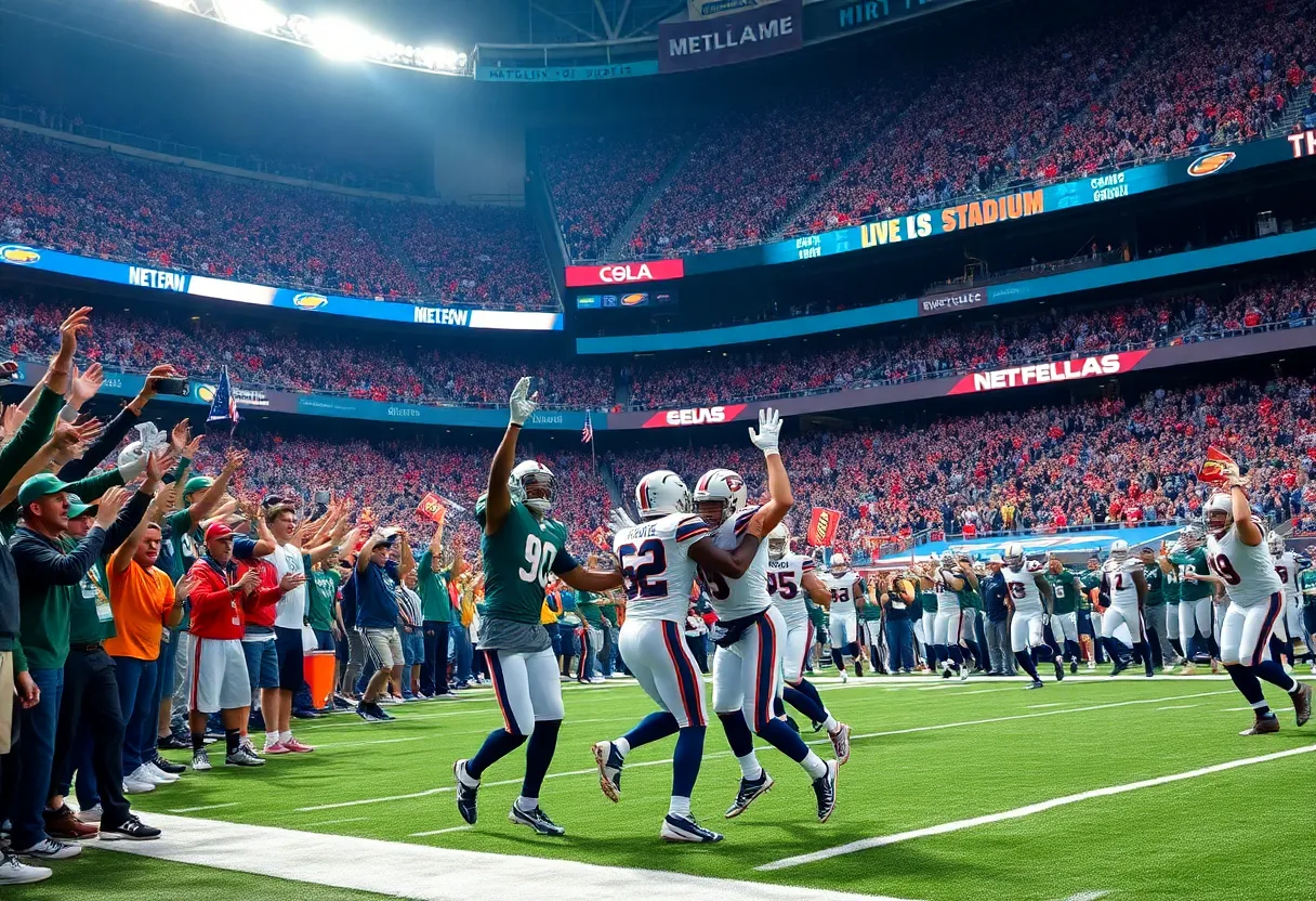 New York Jets players celebrating victory at MetLife Stadium