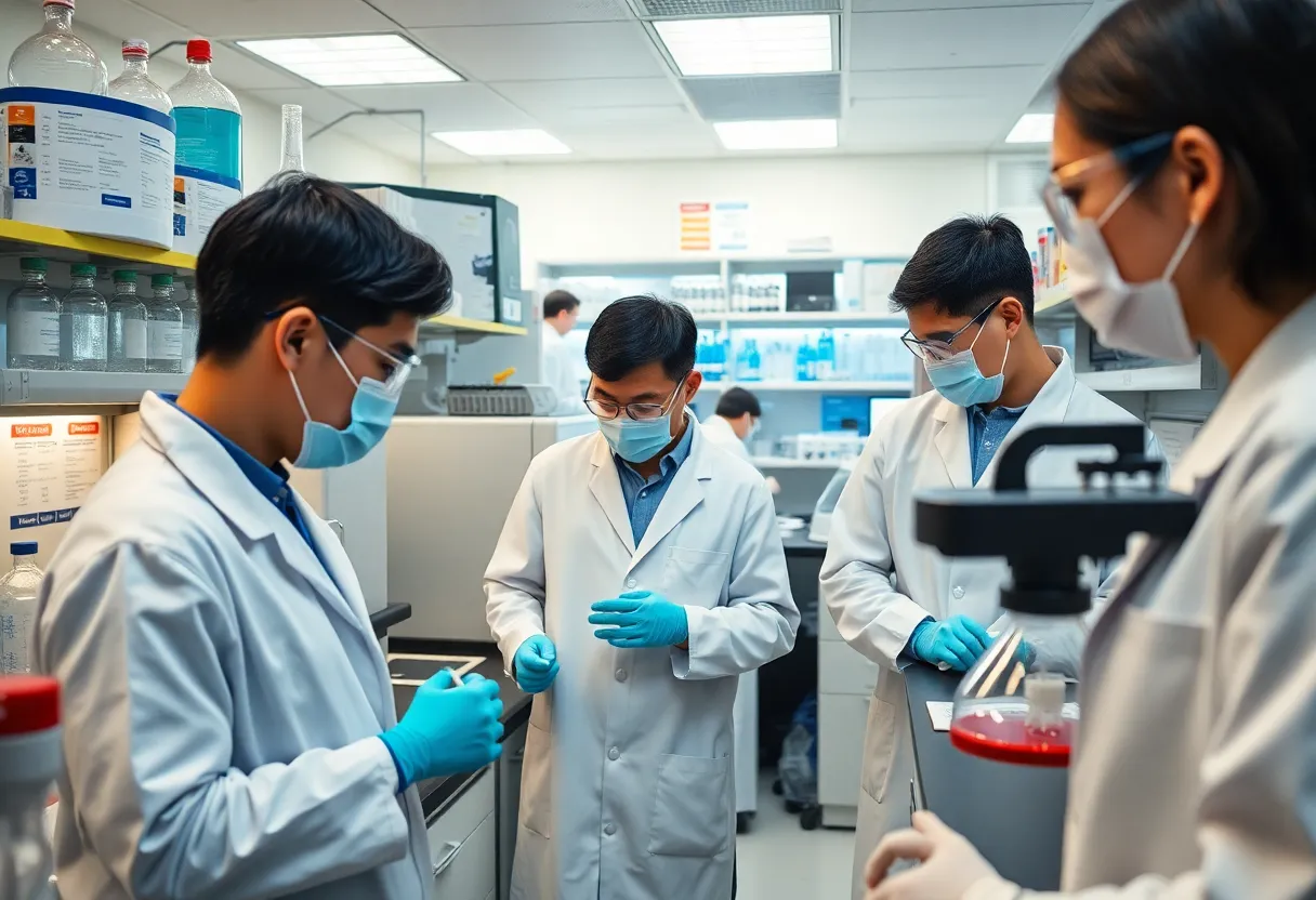Scientists working in a biotechnology lab in New York City