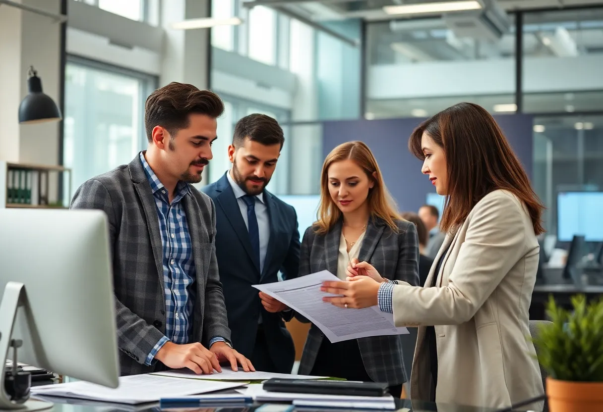 Editorial team conducting investigative journalism in a newsroom