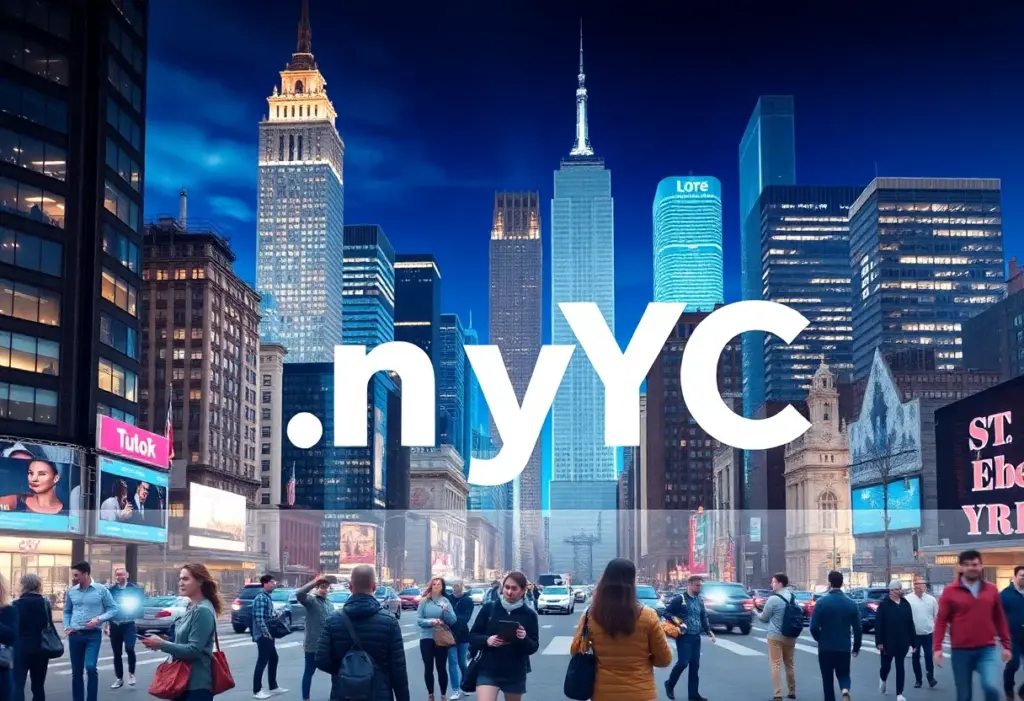 Illustration of New York City highlighting the .NYC domain registration initiative.