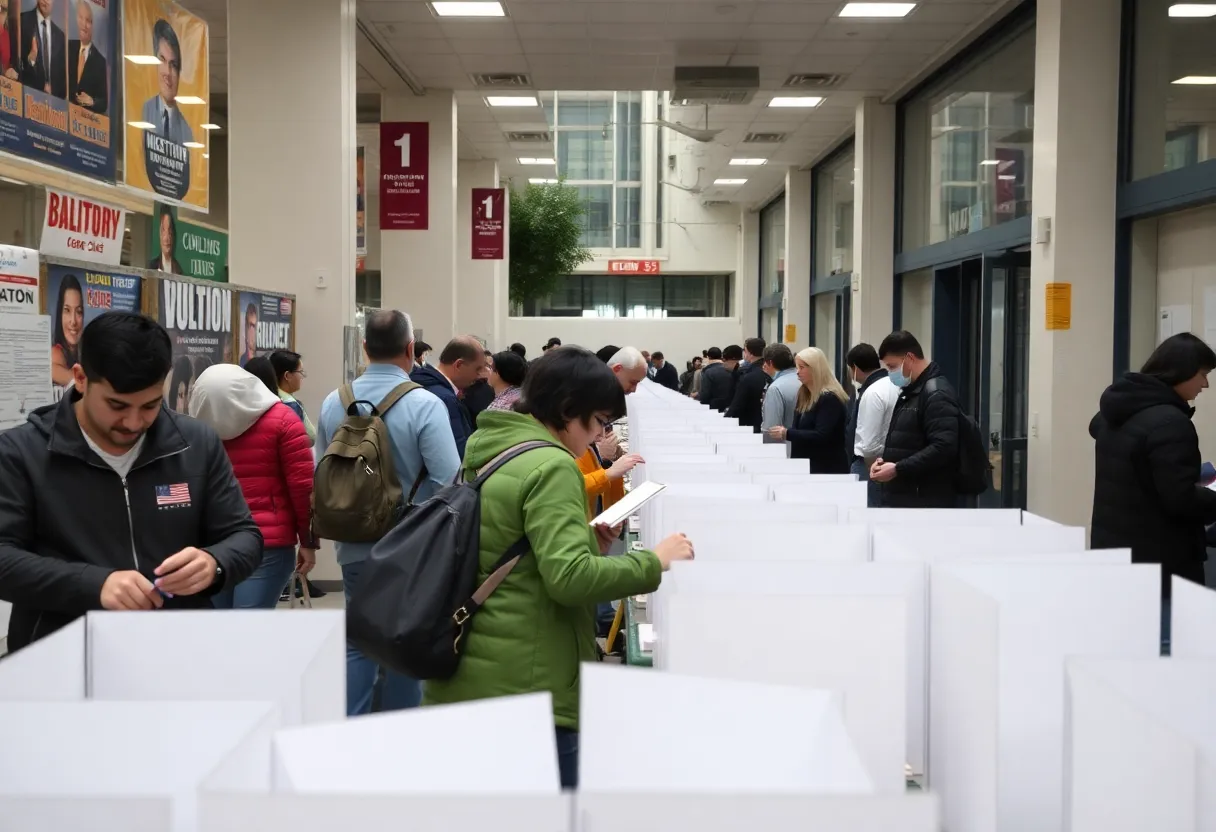 Voters casting ballots at a polling station during New York City Election Day.