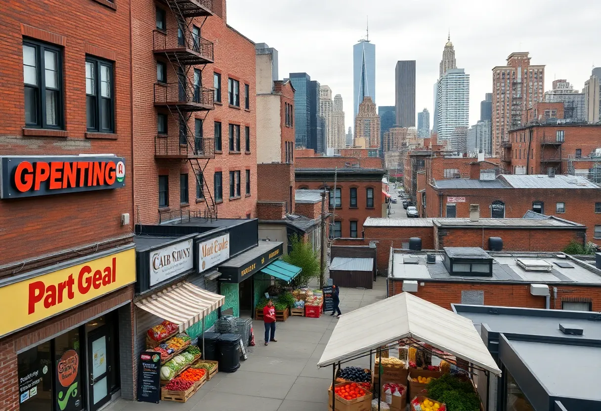 Illustration of grocery stores in New York City neighborhoods